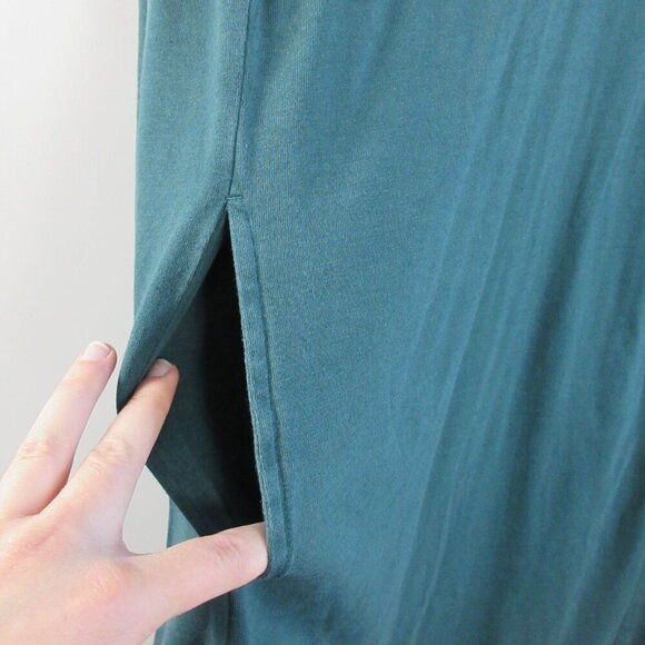 Pure Jill Dipped Hem Swing Dress M Green Pima Cotton Modal Midi Lounge 312 - Picture 6 of 9